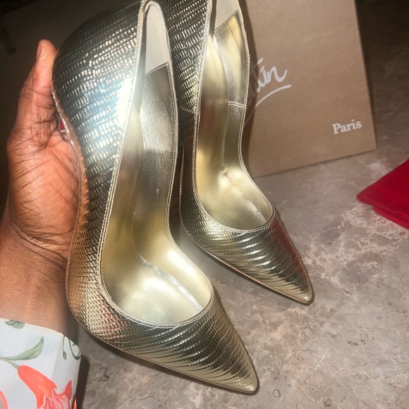 NIB Christian Louboutin So Kate 120 Platine Champagne Gold Calf Metallic Pumps - Picture 4 of 12